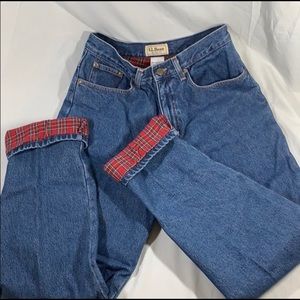 LL Bean Womens Double Flannel Cotton Jeans Size 10